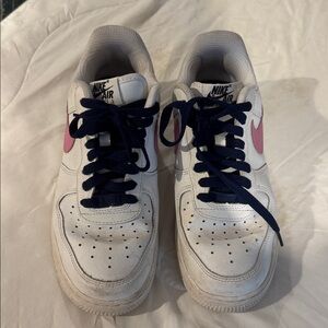 Nike Air White Sneakers with Pink and Navy Accents